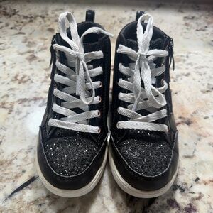 Girl Skechers Black Glitter high top Sneakers lace shoes